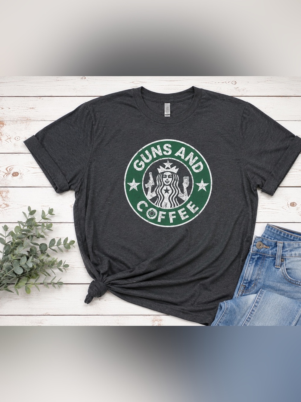 Next Level Guns & Coffee Graphic T-Shirt Dark Heather Gray Size XL